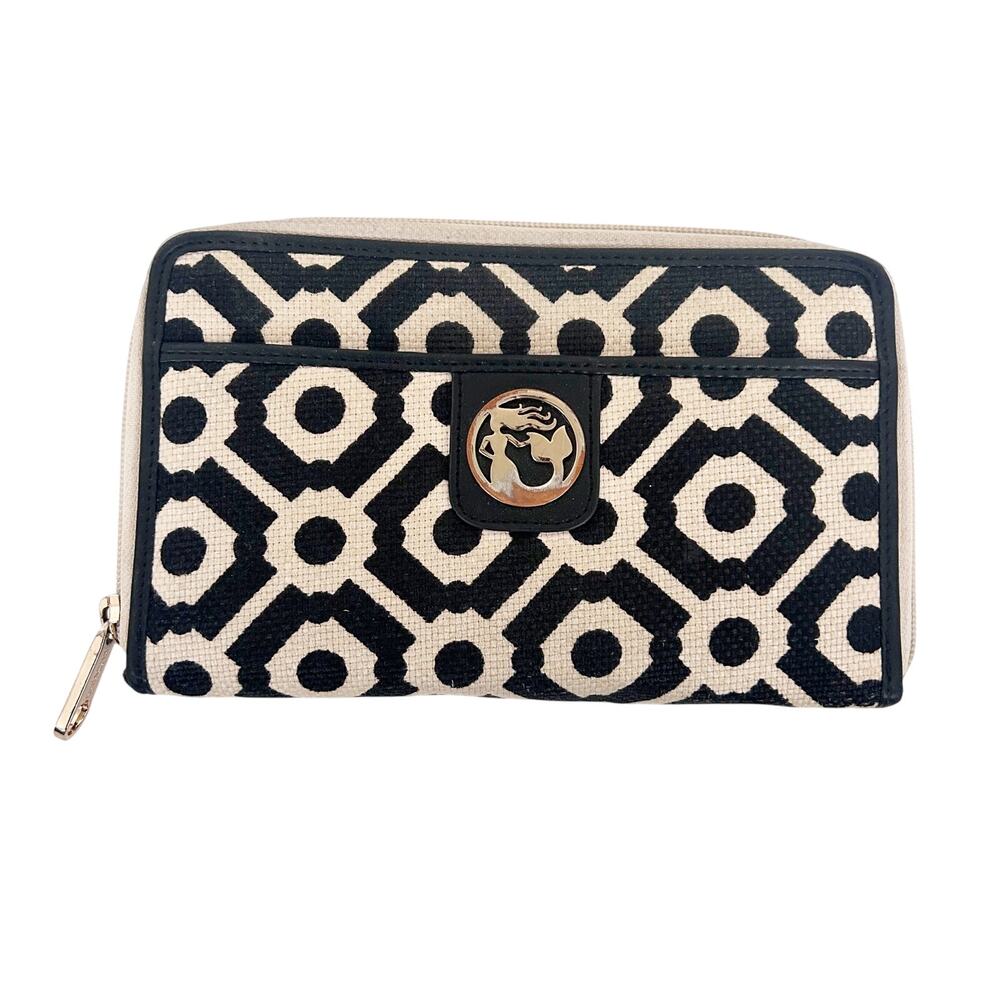 Spartina 449 Black Cream Printed Linen Leather Wallet